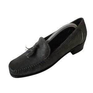 Stuart Weitzman Gray Leather Square Toe Pumps‎ 6AAA Slip-On 90s Business Casual